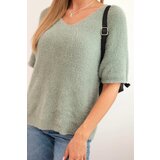 Kesi Włoski Women's sweater made of soft fluff with a V-neck and short sleeves dark mint | Shoptok.si