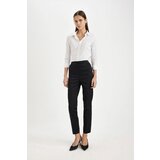 Defacto Cigarette Normal Waist Elastic Straight Leg Basic Plain Black Satin Trousers | ePonuda.com