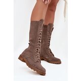 Zazoo Suede Ankle Boots With Lacing To Mid Calf 3103 Dark Beige | shoptok.hr