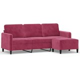 vidaXL Trosjed s tabureom crvena boja vina 180 cm baršunasti | shoptok.hr