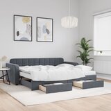 vidaXL Izvlečna dnevna postelja s predali temno siva 90x200 cm žamet Cene