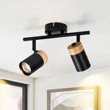 Nettlife Stropna svetilka 2 črna lesena reflektorja GU10 LED nastavljiva 330° za hodnik, garažo, dnevno sobo, kuhinjo, brez žarnice, (22111289) | Shoptok.si