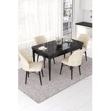 Hanah home trpezarijski set Nef, sto na razvlačenje i 4 stolice, ploča u dekoru crnog mermera, krem tkanina Jerry | Eponuda.com