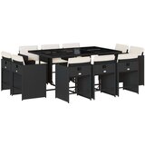  Vrtna garnitura - 11-dijelni vrtni blagovaonski set s jastucima poliratan crni - Crna i krem Stakl 10 | shoptok.hr