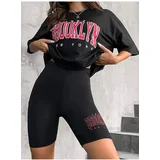 K&H TWENTY-ONE Women's Black Oversize Brooklyn Printed Leggings Suit