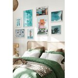 Wallxpert set od 8 uramljenih slika Çgs-002, tirkizni morski motivi – spasilačka kućica, palme, talasi, kombi i natpis vitamin sea, beli ram u