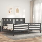 vidaXL Posteljni okvir z vzglavjem siv 200x200 cm trden les Cene