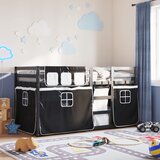  The Living Store Otroški pograd z zavesami bel in črn 90x200 cm trdna borovina - Pograd, (21446203) | Shoptok.si