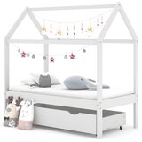 vidaXL Otroški posteljni okvir s predalom bela trdna borovina 70x140cm Cene