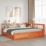  Knjižna postelja brez vzmetnice vošč. rjava 200x200 cm borovina, (21790894) | Shoptok.si