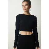  Women's Black Ribbed Crop Knitwear Sweater Skirt Suit | shoptok.hr