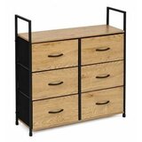 ModernHome GIC-C105-19 – Komoda sa 6 platnenih ladica, metalni okvir, 87 × 24 × 80 cm, hrast/crna | shoptok.hr