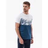 Ombre Men's two-tone t-shirt with palm leaf print - dark denim | Shoptok.si