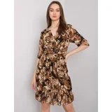 Fashionhunters Brown patterned dress with frills