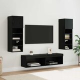 vidaXL TV zidna enota z LED lučmi 6 pcs Črna Orehovina Konstruiran les | Shoptok.si