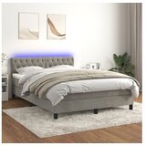 Box spring postelja z vzmetnico LED sv. siva 140x190 cm žamet | Shoptok.si