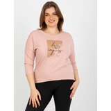 Fashion Hunters Light pink plus size T-shirt with print and inscription Cene