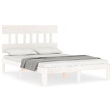 The Living Store Posteljni okvir z vzglavjem bel trden les - Posteljni Okvir, (21524086) | Shoptok.si