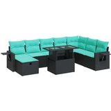  Vrtna garnitura - 9-dijelni set vrtnih sofa poliratan i bagrem s jastucima sivi - Crna sa spremištem 1 | shoptok.hr