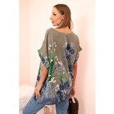 Kesi Włoski Women's cotton blouse with floral print and short sleeves khaki | shoptok.hr