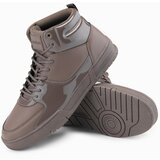 Ombre Men's high-top sneakers shoes with shiny elements - dark brown | shoptok.hr