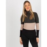 Fashion Hunters Khaki black ribbed blouse with turtleneck Cijene