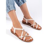 Shelvt White slip-on sandals with interlaced straps Cene