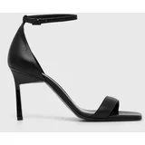 Calvin Klein Usnjeni sandali HEEL SANDAL 90 LTH črna barva, HW0HW01944