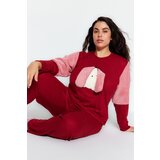 Trendyol Curve Burgundy Plush Detailed Knitted Pajamas Set Cene