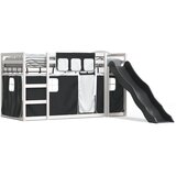 vidaXL Pograd s toboganom in zavesami bel in črn 90x190 cm | Shoptok.si