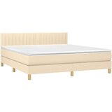vidaXL Box spring postelja z vzmetnico LED krem 160x200 cm blago, (20900218) | Shoptok.si