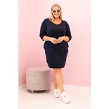 Kesi Włoski Plus Size women's dress made of cotton with a simple cut and 3/4 sleeves navy blue | shoptok.hr