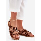 Boto Womens sandals on flat heel with golden studs leopard print Zanira | Shoptok.si