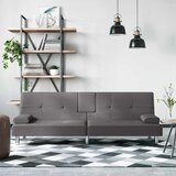 vidaXL raztegljiv kavč z držali za skodelice sivo umetno usnje | Shoptok.si