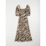 Sinsay Fit and flare midi haljina sa zebra uzorkom i puf rukavima | shoptok.hr