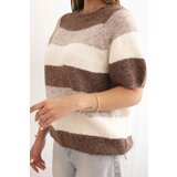 Kesi Włoski Women's striped short-sleeve sweater made of wool beige + brown | shoptok.hr