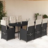 vidaXL 9-dijelni vrtni blagovaonski set s jastucima crni od poliratana | shoptok.hr