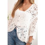 Kesi Włoski Ladies' summer openwork sweater with short sleeves and loose fit ecru | Shoptok.si