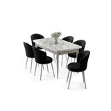 Hanah home Rasklopivii trpezarijski sto i stolice (7 delova) Asfel White Marble Black | Eponuda.com