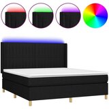  Box spring postelja z vzmetnico LED črna 160x200 cm blago | Shoptok.si