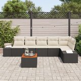 vidaXL 7-delni vrtni sedežni set z blazinami, črn poli ratan akacija | Shoptok.si