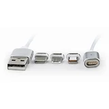 Magnetic USB charging combo 3-in-1 kabl, iPhones, micro-USB Type-C, silver, 1 m, GEMBIRD CC-USB2-AMLM31-1M