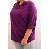 Kesi Włoski Plus Size women's blouse with cotton in a loose fit with a water neckline dark purple | shoptok.hr