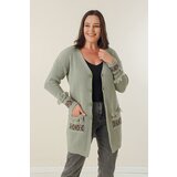 By Saygı Button-up Front, Tassels Patterned Plus Size Cardigan with Pockets And At The Ends Of The Sleeves. Cene
