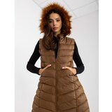 Fashion Hunters Brown long down vest with hood RUE PARIS Cene