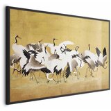  Plakat Japanese Cranes - a flock of birds against a golden background based on the painting of Ishida Yūtei 90x60 Crni okvir | shoptok.hr