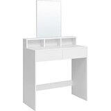 Songmics toaletna mizica z velikim pravokotnim ogledalom, toaletna mizica z 2 predaloma in 3 odprtimi prekati, toaletna mizica, moderen stil, bela RDT113W01, (21387923) | Shoptok.si