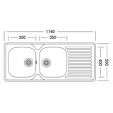 Sink Solution inox dvojno pomivalno korito A LINE 1160 x 500 mm - (7010036) | Shoptok.si