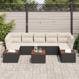 vidaXL 8-dijelni set vrtne sofe s jastucima Crni poly ratan akacija | shoptok.hr