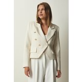 Happiness İstanbul Women's Ecru Asymmetrical Detailed Crop Tweed Jacket cene